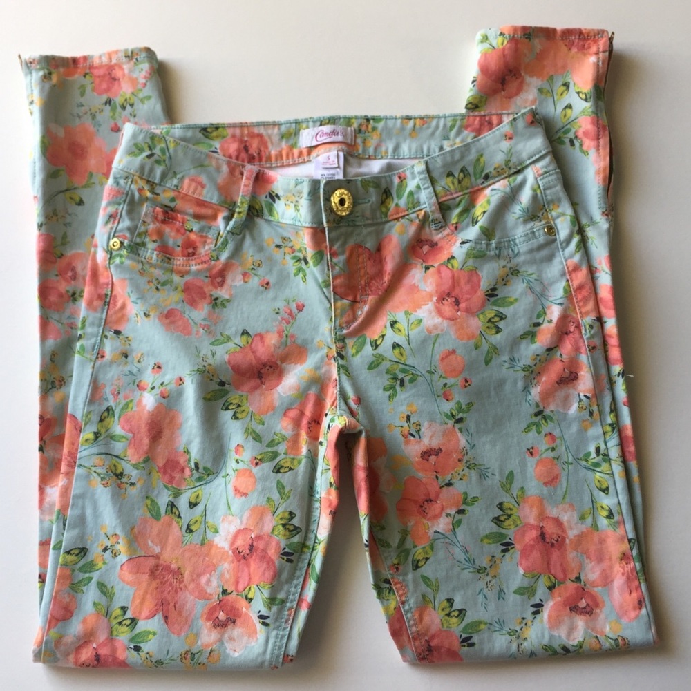 🌸Floral Candies crop skinny jeans w/ ankle zippers
